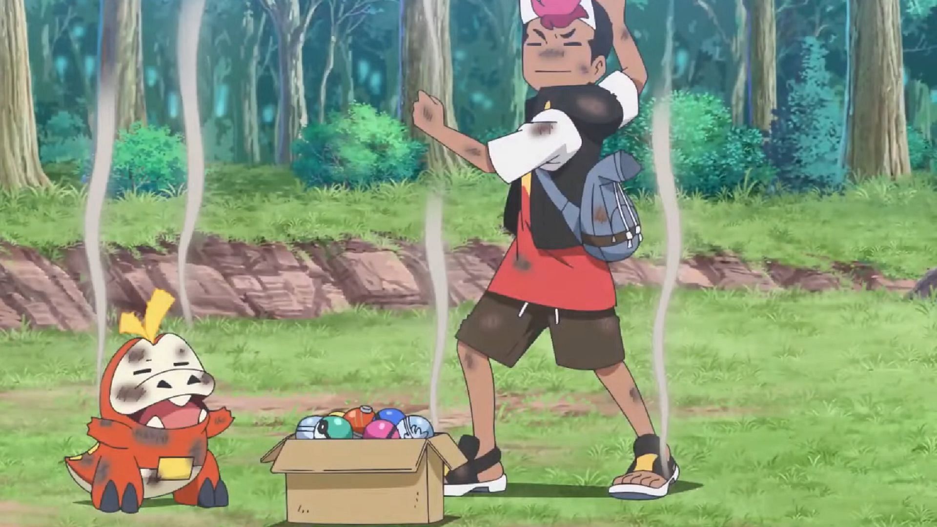 Roy's attempt to throw a bomb Poke Ball doesn't go as planned. (Image via The Pokemon Company)